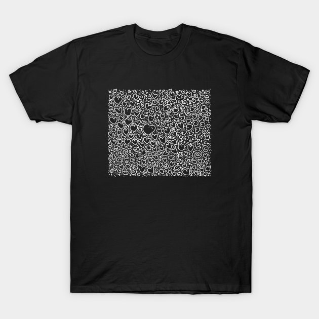 Black Doodle Hearts T-Shirt by drumweaver